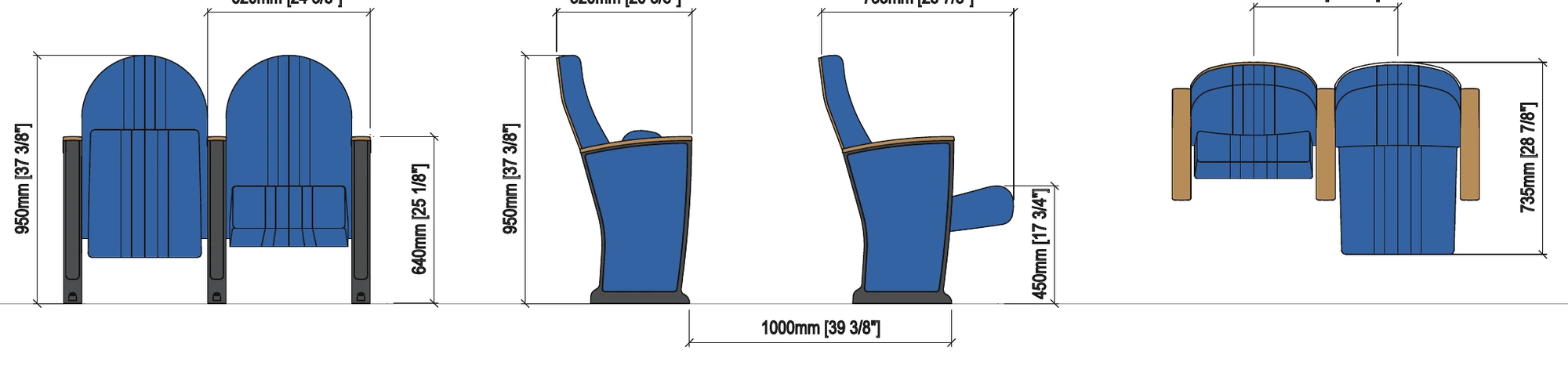 Technical drawing – MOZART PLUS — auditorium and hall chairs by BOXTECH