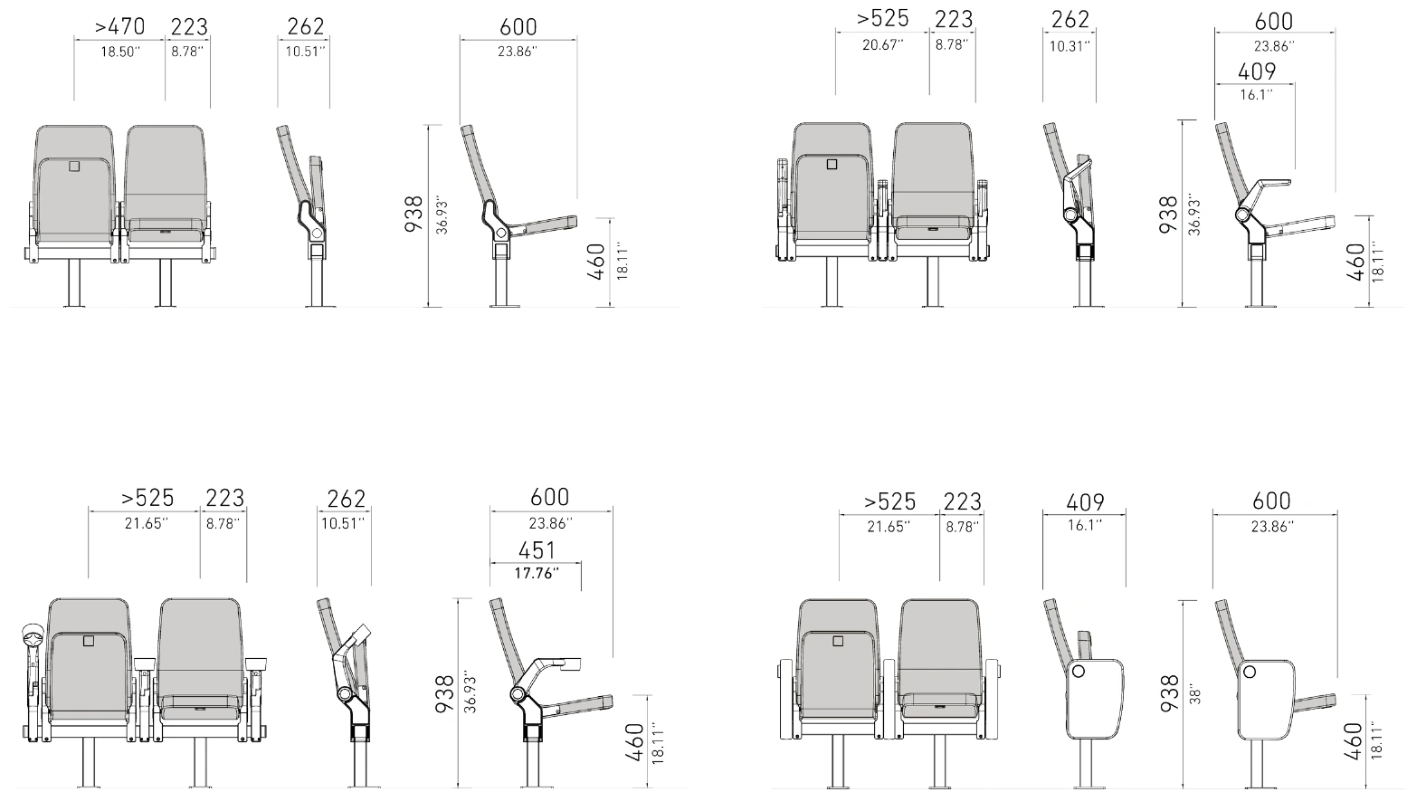 Technical drawing – Onik+ — theatre seats by BOXTECH