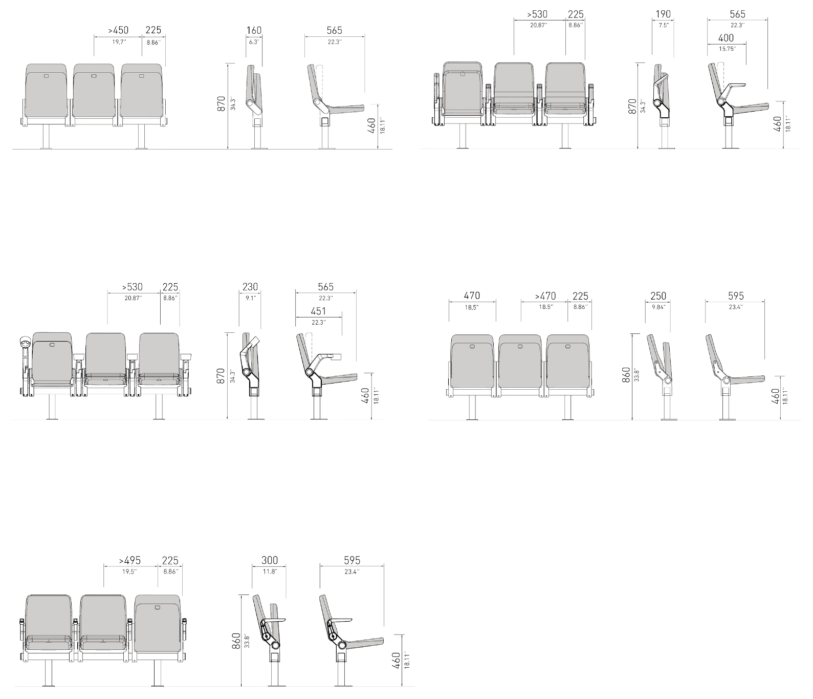 Technical drawing – Onik — theatre seats by BOXTECH